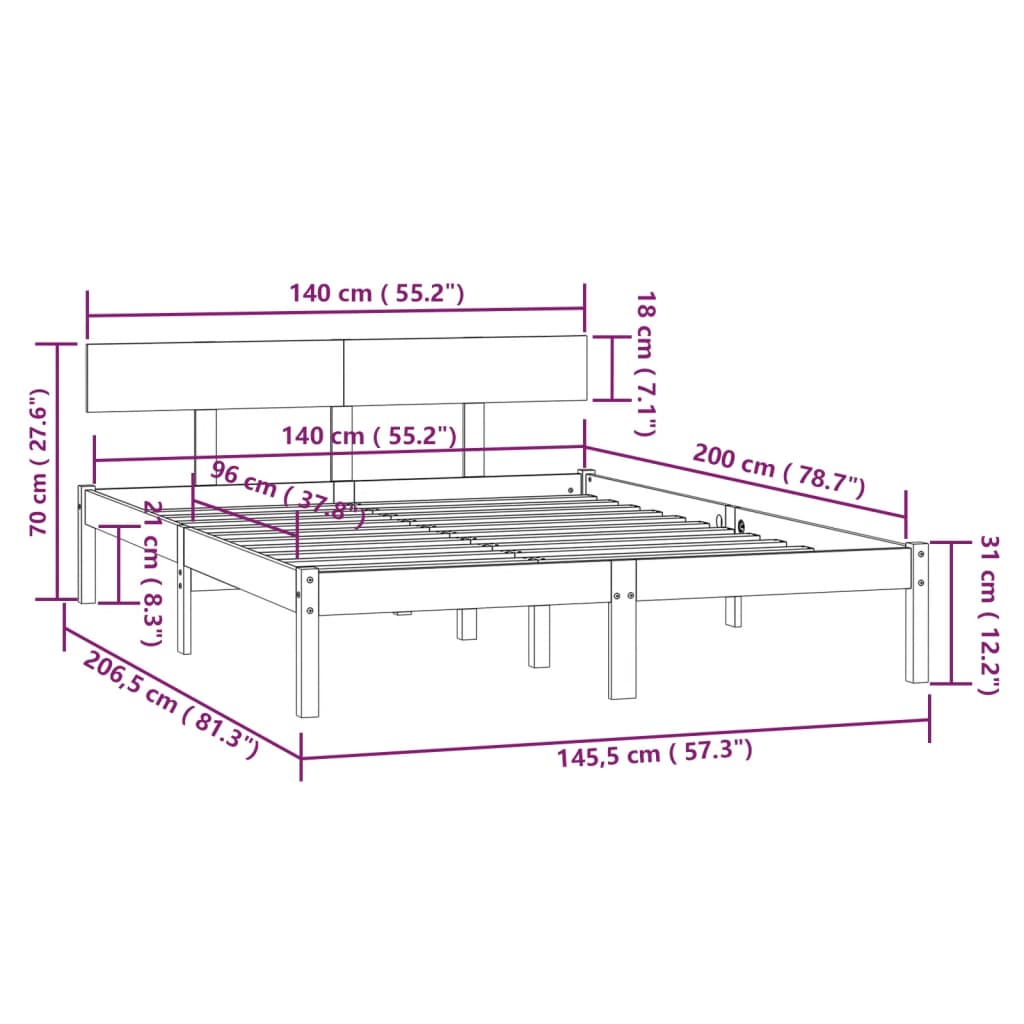 Bedframe zonder matras massief hout 140x200 cm is nu te koop bij PeponiXL, paradijselijk wonen!