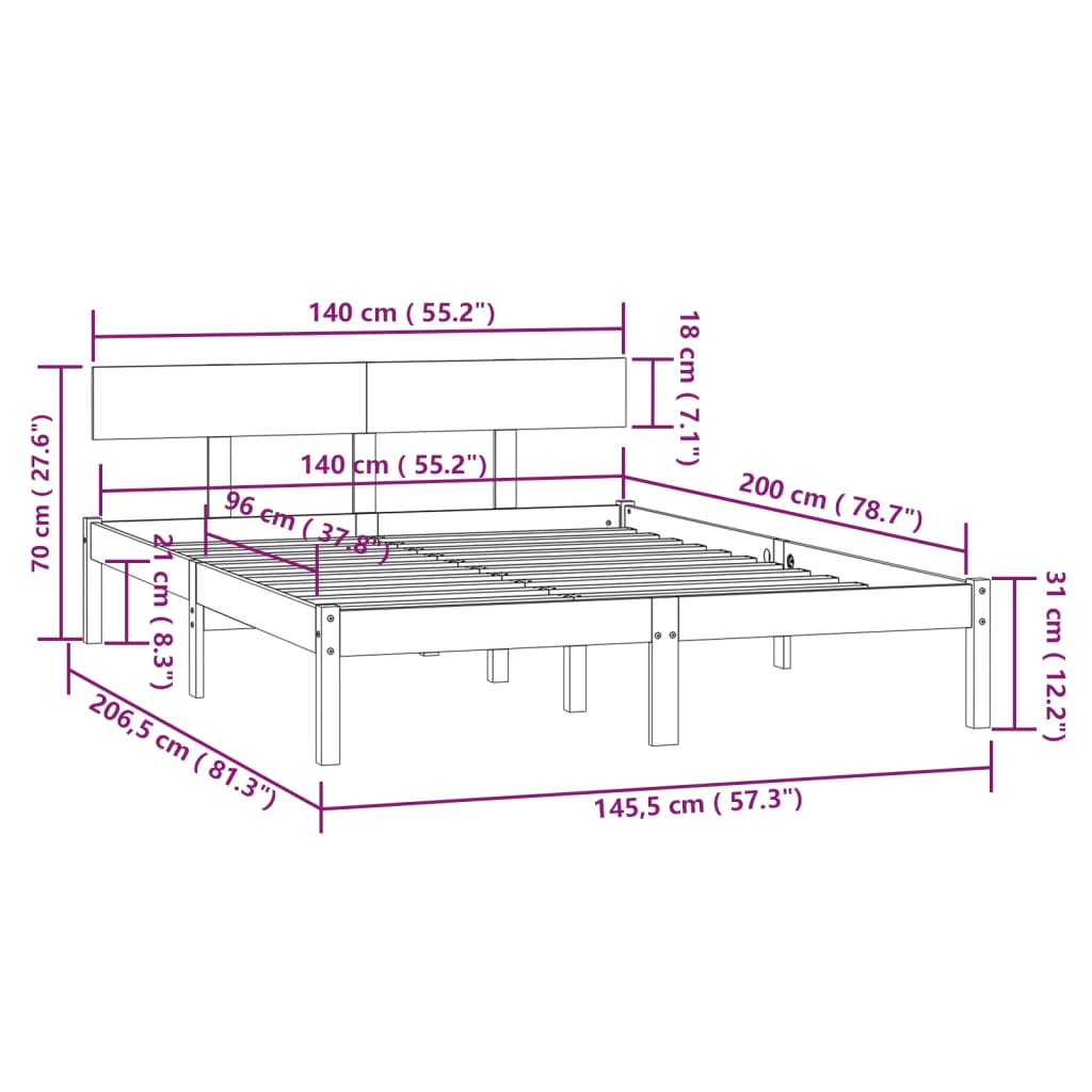 Bedframe massief grenenhout zwart 140x200 cm is nu te koop bij PeponiXL, paradijselijk wonen!