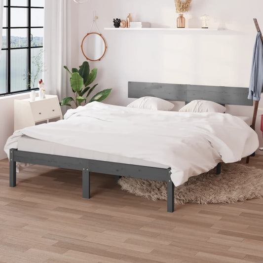 Bedframe massief grenenhout grijs 200x200 cm is nu te koop bij PeponiXL, paradijselijk wonen!