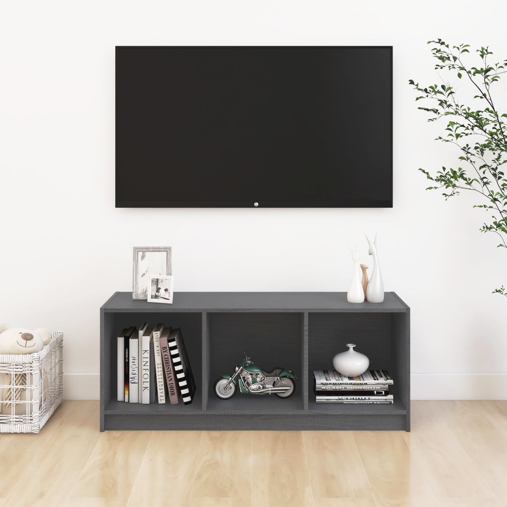 Tv-meubel 104x33x41 cm massief grenenhout grijs is nu te koop bij PeponiXL, paradijselijk wonen!