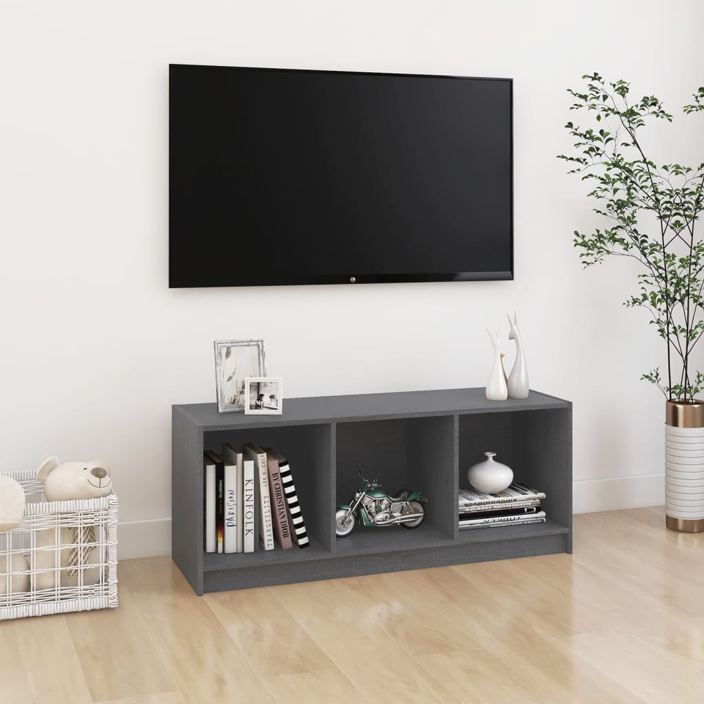 Tv-meubel 104x33x41 cm massief grenenhout grijs is nu te koop bij PeponiXL, paradijselijk wonen!