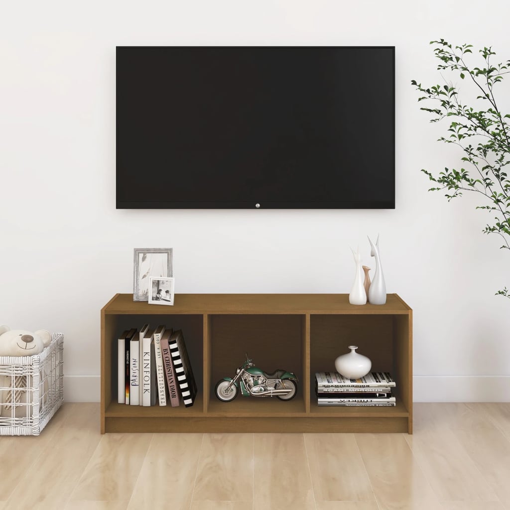 Tv-meubel 104x33x41 cm massief grenenhout honingbruin is nu te koop bij PeponiXL, paradijselijk wonen!