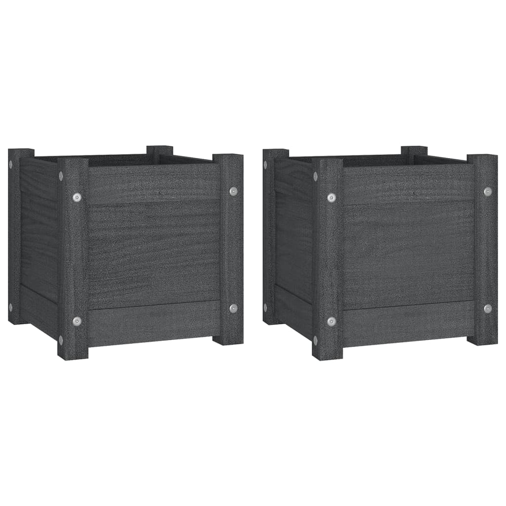 Plantenbakken 2 st 31x31x31 cm massief grenenhout grijs is nu te koop bij PeponiXL, paradijselijk wonen!