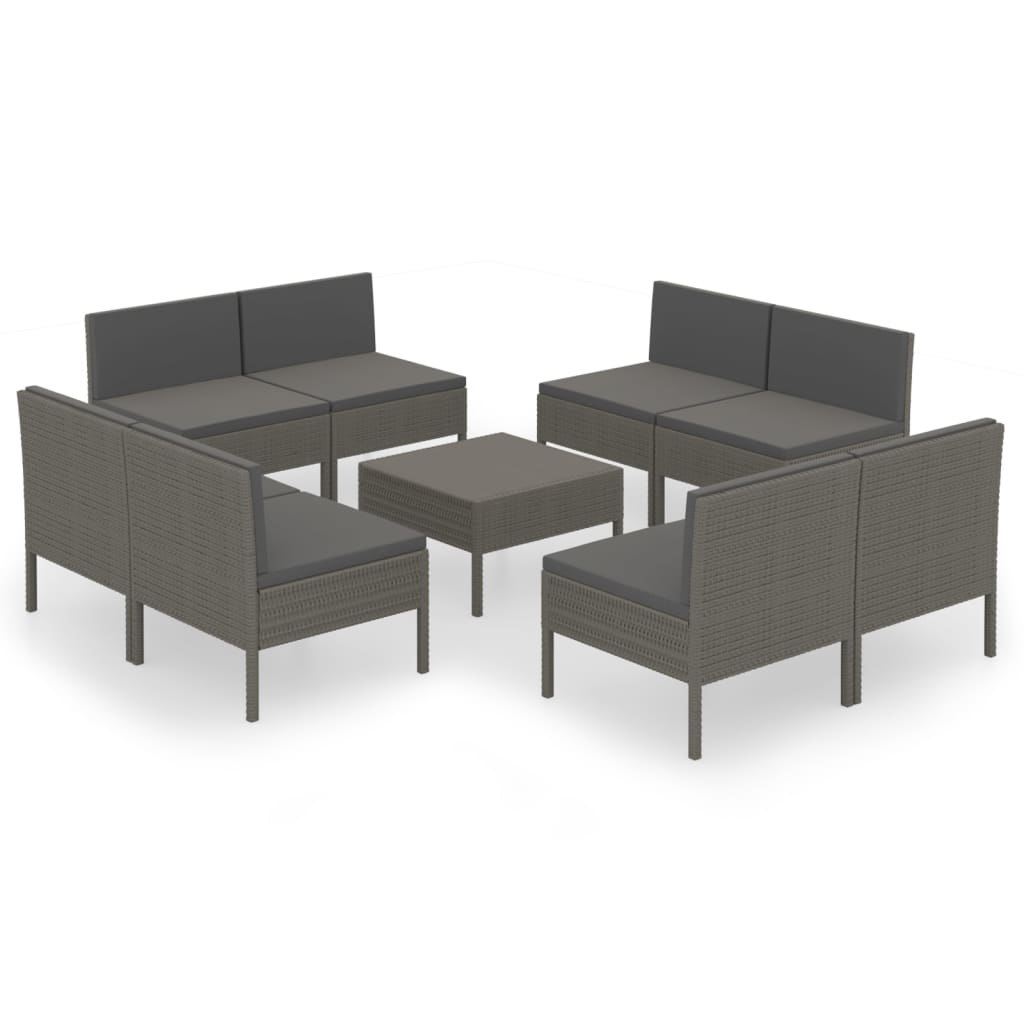 9-delige Loungeset met kussens poly rattan grijs is nu te koop bij PeponiXL, paradijselijk wonen!