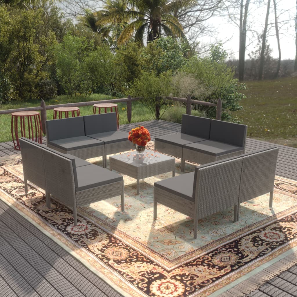 9-delige Loungeset met kussens poly rattan grijs is nu te koop bij PeponiXL, paradijselijk wonen!
