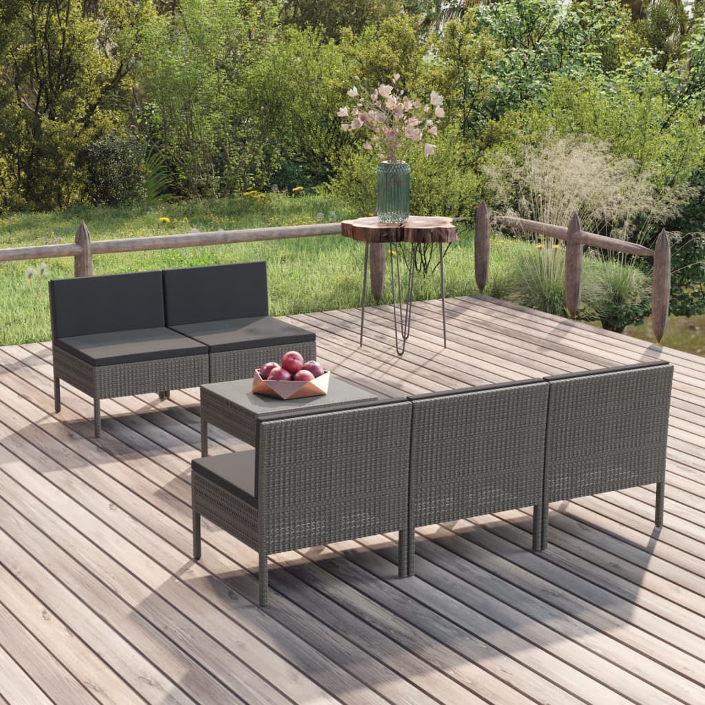 6-delige Loungeset met kussens poly rattan grijs is nu te koop bij PeponiXL, paradijselijk wonen!