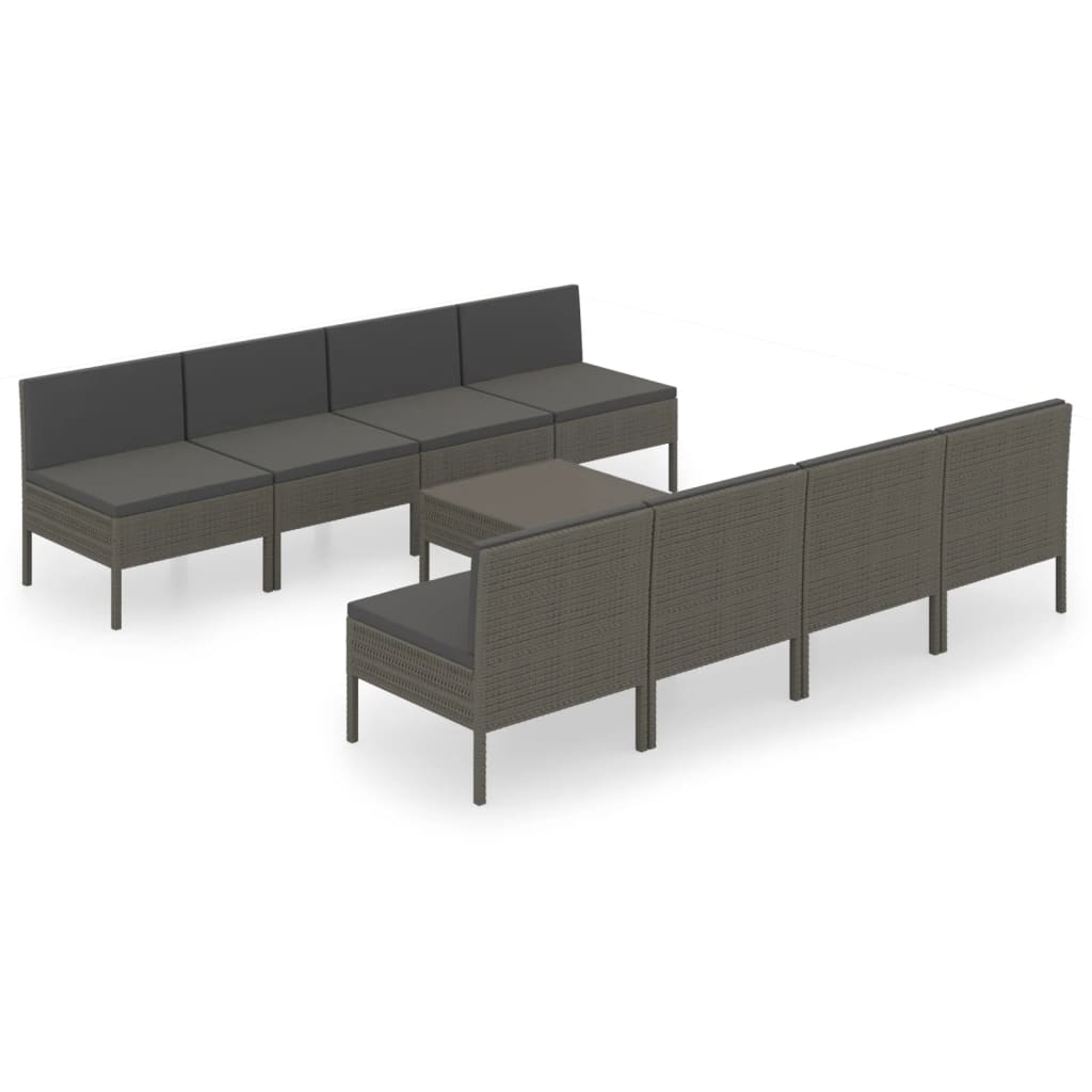 9-delige Loungeset met kussens poly rattan grijs is nu te koop bij PeponiXL, paradijselijk wonen!