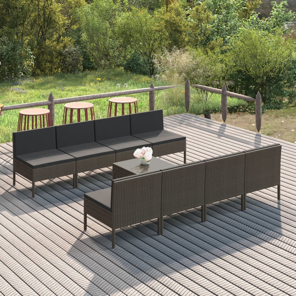 9-delige Loungeset met kussens poly rattan grijs is nu te koop bij PeponiXL, paradijselijk wonen!