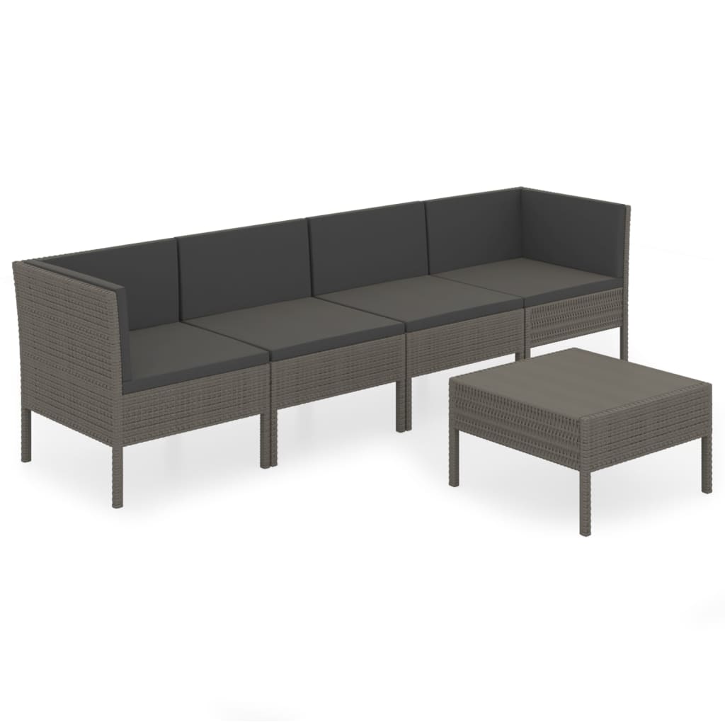 5-delige Loungeset met kussens poly rattan grijs is nu te koop bij PeponiXL, paradijselijk wonen!