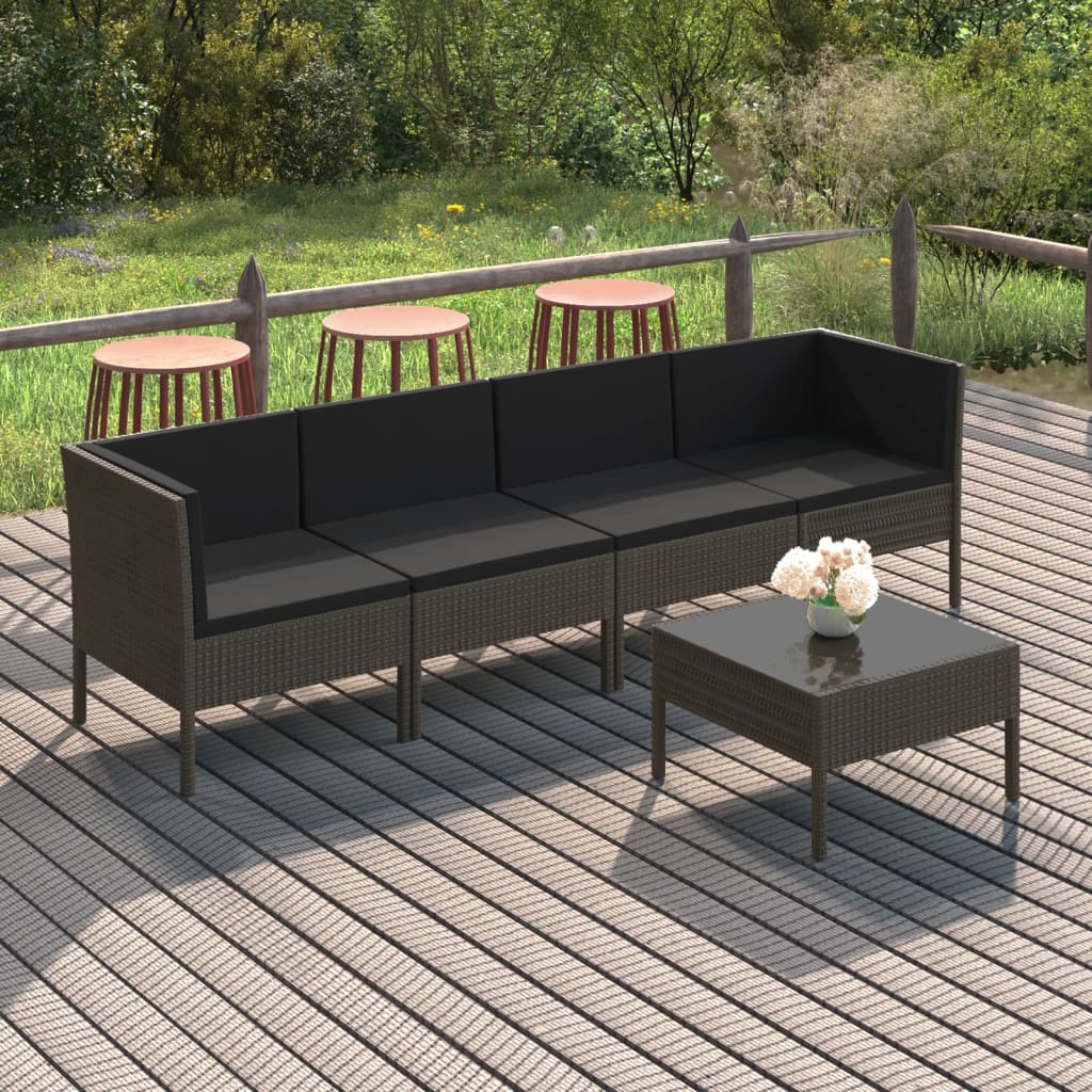 5-delige Loungeset met kussens poly rattan grijs is nu te koop bij PeponiXL, paradijselijk wonen!