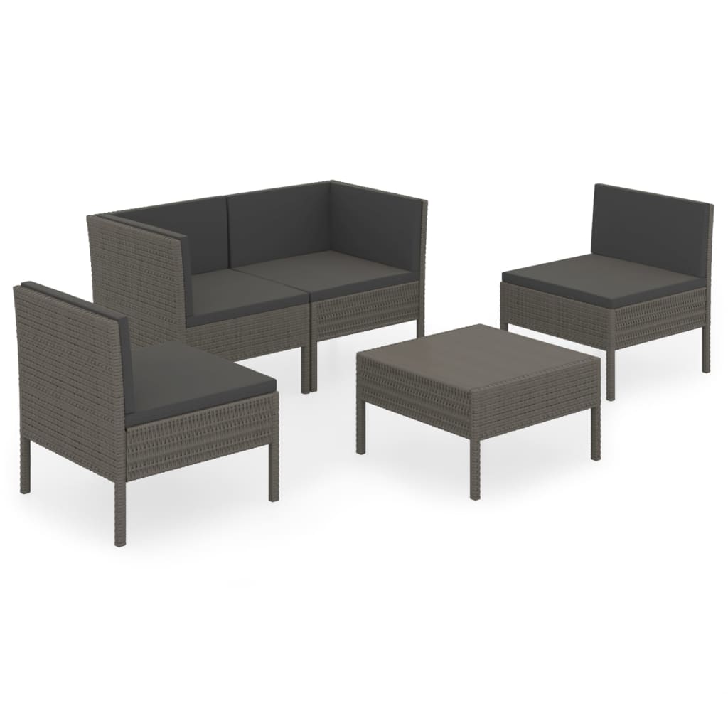 5-delige Loungeset met kussens poly rattan grijs is nu te koop bij PeponiXL, paradijselijk wonen!