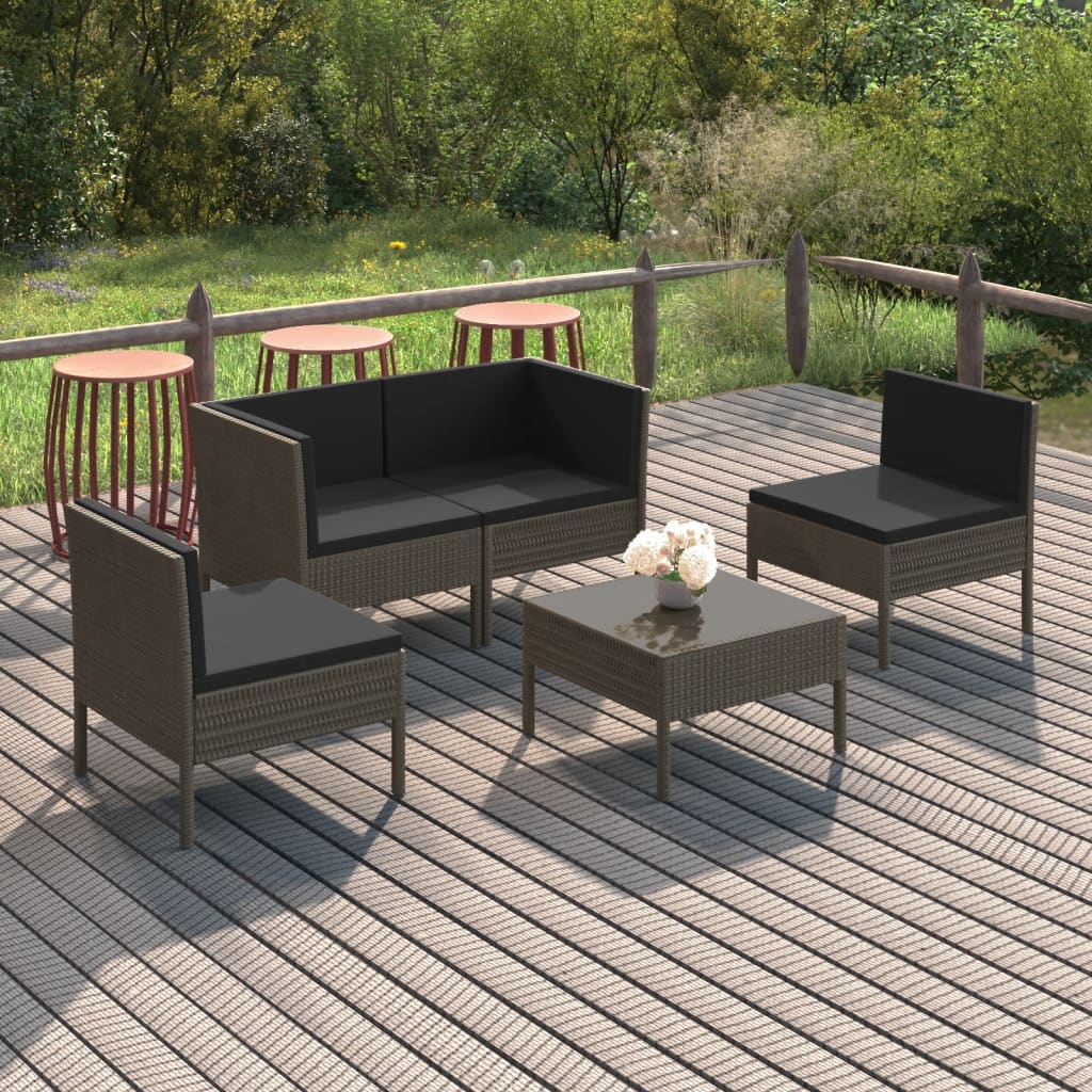 5-delige Loungeset met kussens poly rattan grijs is nu te koop bij PeponiXL, paradijselijk wonen!