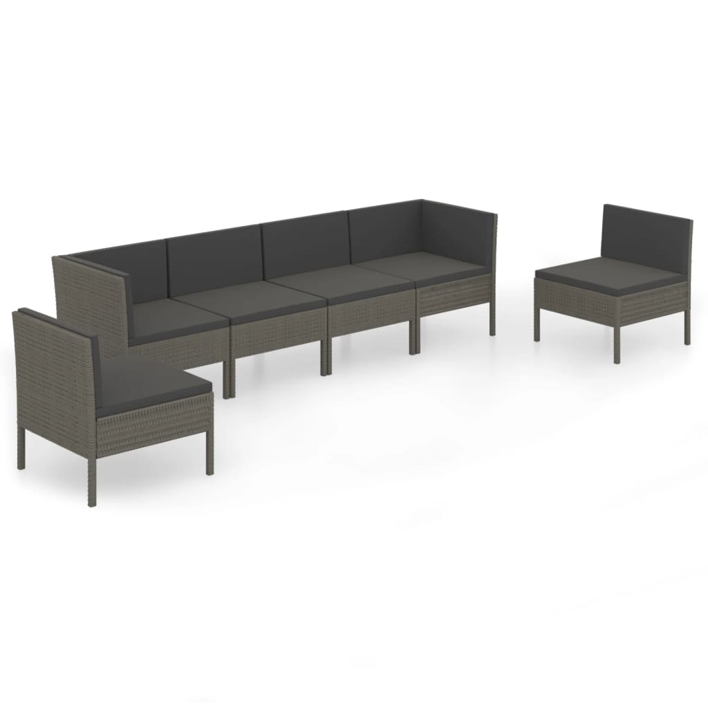 6-delige Loungeset met kussens poly rattan grijs is nu te koop bij PeponiXL, paradijselijk wonen!