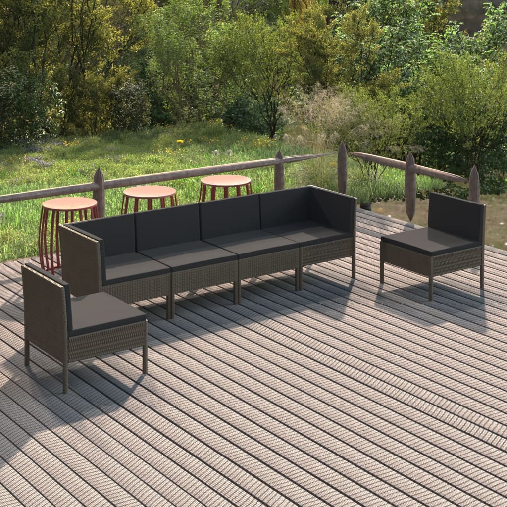 6-delige Loungeset met kussens poly rattan grijs is nu te koop bij PeponiXL, paradijselijk wonen!