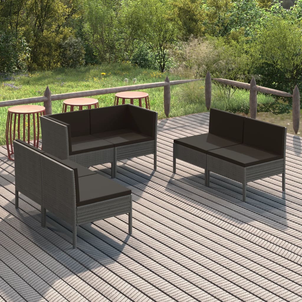 6-delige Loungeset met kussens poly rattan grijs is nu te koop bij PeponiXL, paradijselijk wonen!