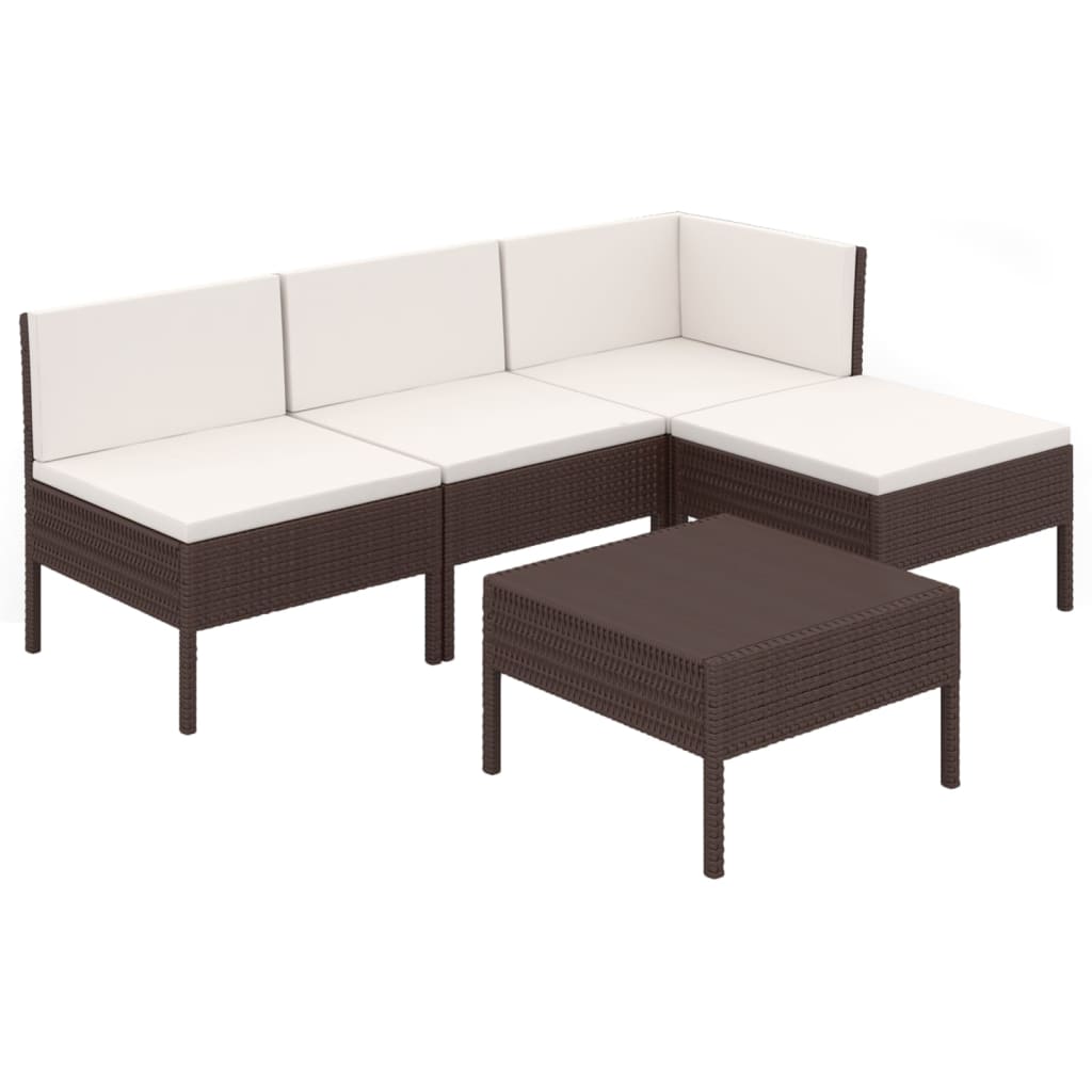 5-delige Loungeset met kussens poly rattan bruin is nu te koop bij PeponiXL, paradijselijk wonen!