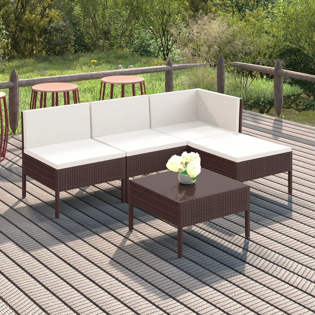 5-delige Loungeset met kussens poly rattan bruin is nu te koop bij PeponiXL, paradijselijk wonen!