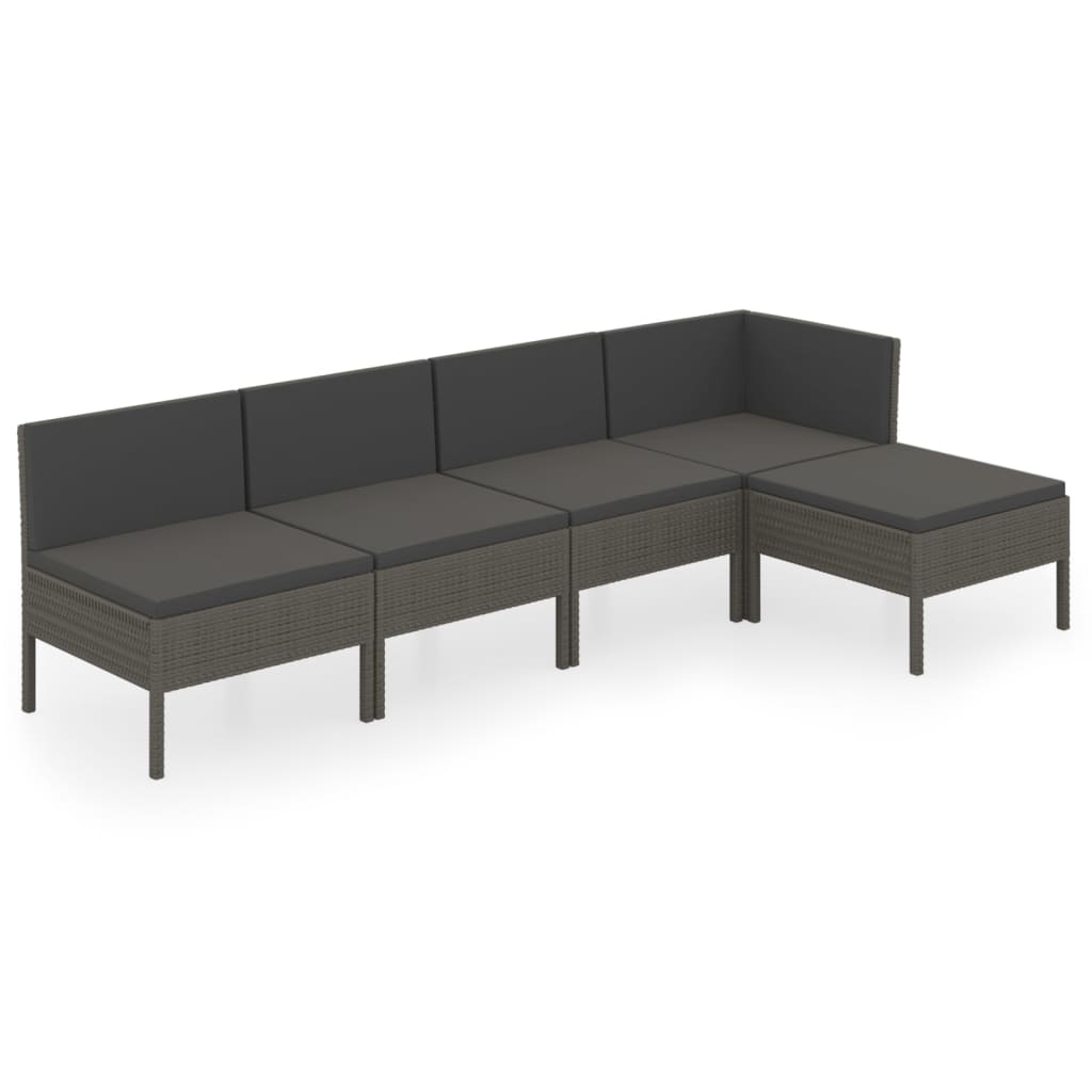 5-delige Loungeset met kussens poly rattan grijs is nu te koop bij PeponiXL, paradijselijk wonen!