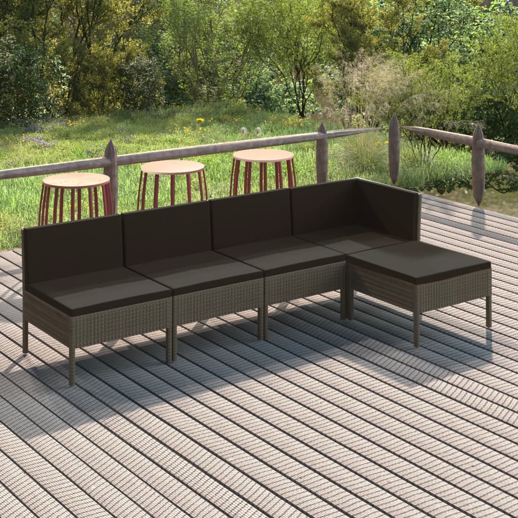 5-delige Loungeset met kussens poly rattan grijs is nu te koop bij PeponiXL, paradijselijk wonen!
