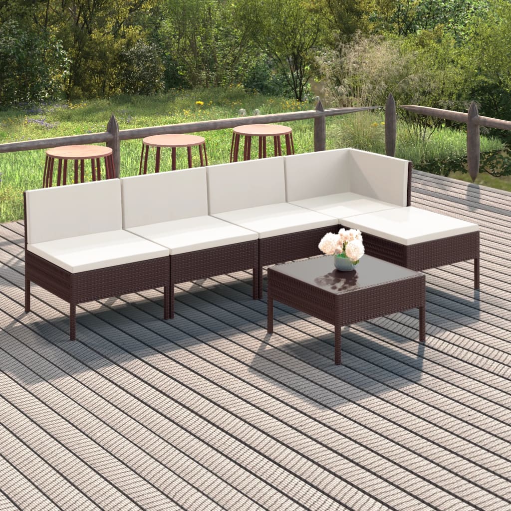 6-delige Loungeset met kussens poly rattan bruin is nu te koop bij PeponiXL, paradijselijk wonen!