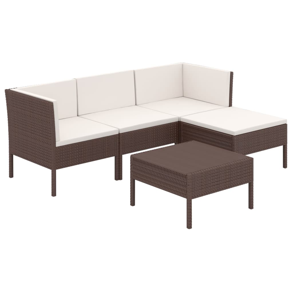 5-delige Loungeset met kussens poly rattan bruin is nu te koop bij PeponiXL, paradijselijk wonen!