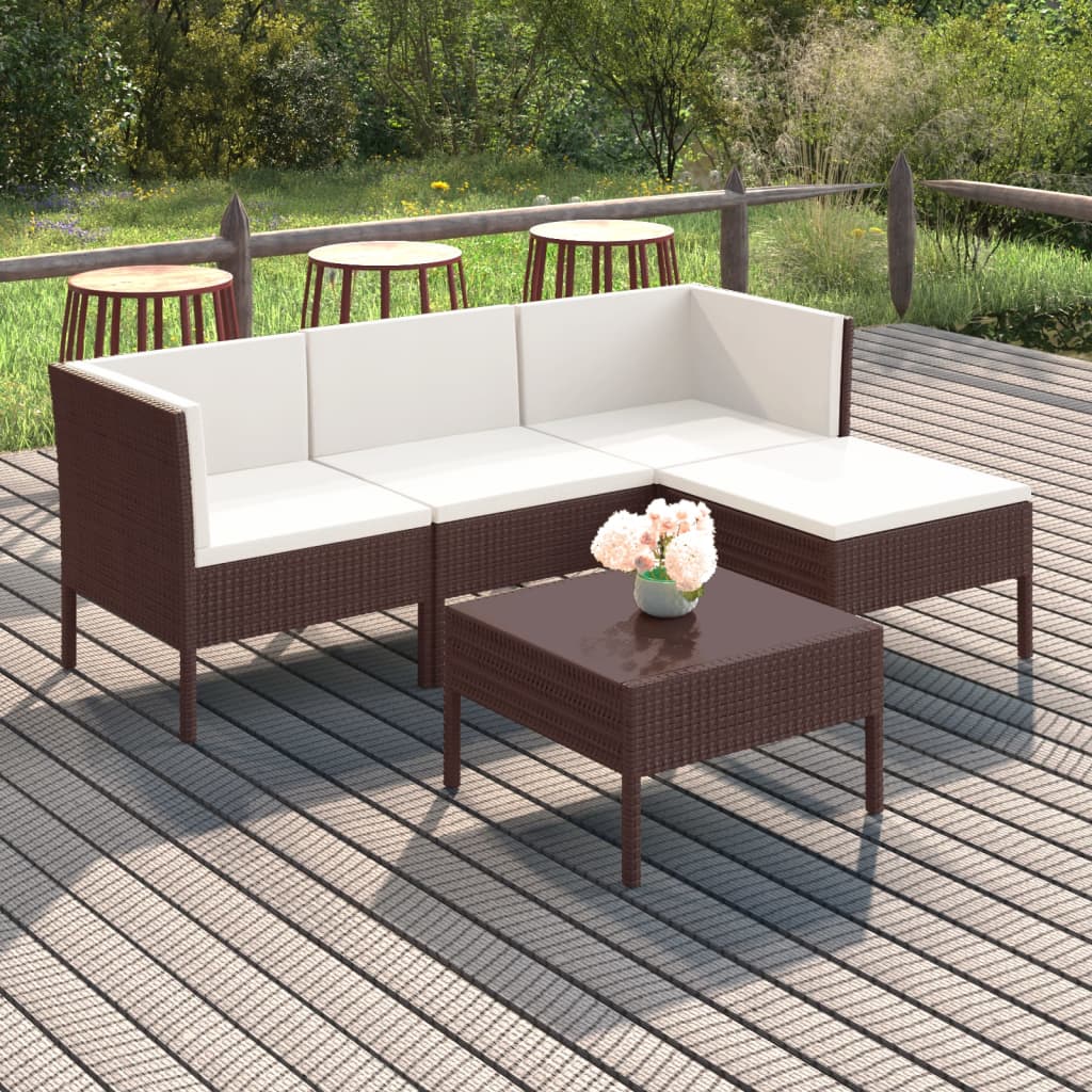 5-delige Loungeset met kussens poly rattan bruin is nu te koop bij PeponiXL, paradijselijk wonen!