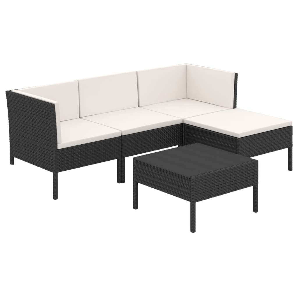 5-delige Loungeset met kussens poly rattan zwart is nu te koop bij PeponiXL, paradijselijk wonen!