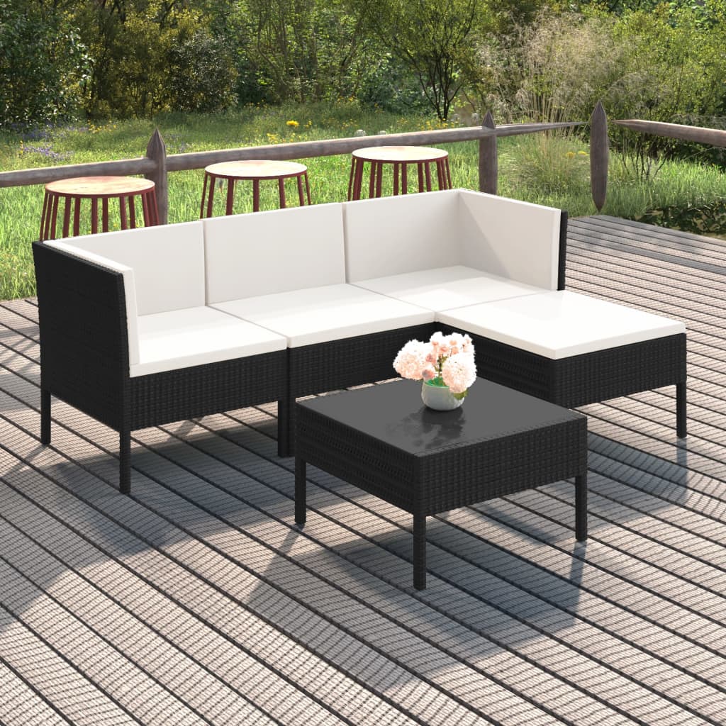 5-delige Loungeset met kussens poly rattan zwart is nu te koop bij PeponiXL, paradijselijk wonen!