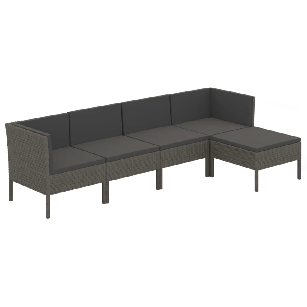5-delige Loungeset met kussens poly rattan grijs is nu te koop bij PeponiXL, paradijselijk wonen!