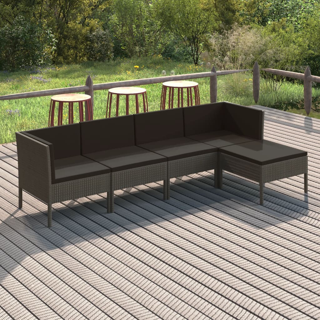 5-delige Loungeset met kussens poly rattan grijs is nu te koop bij PeponiXL, paradijselijk wonen!