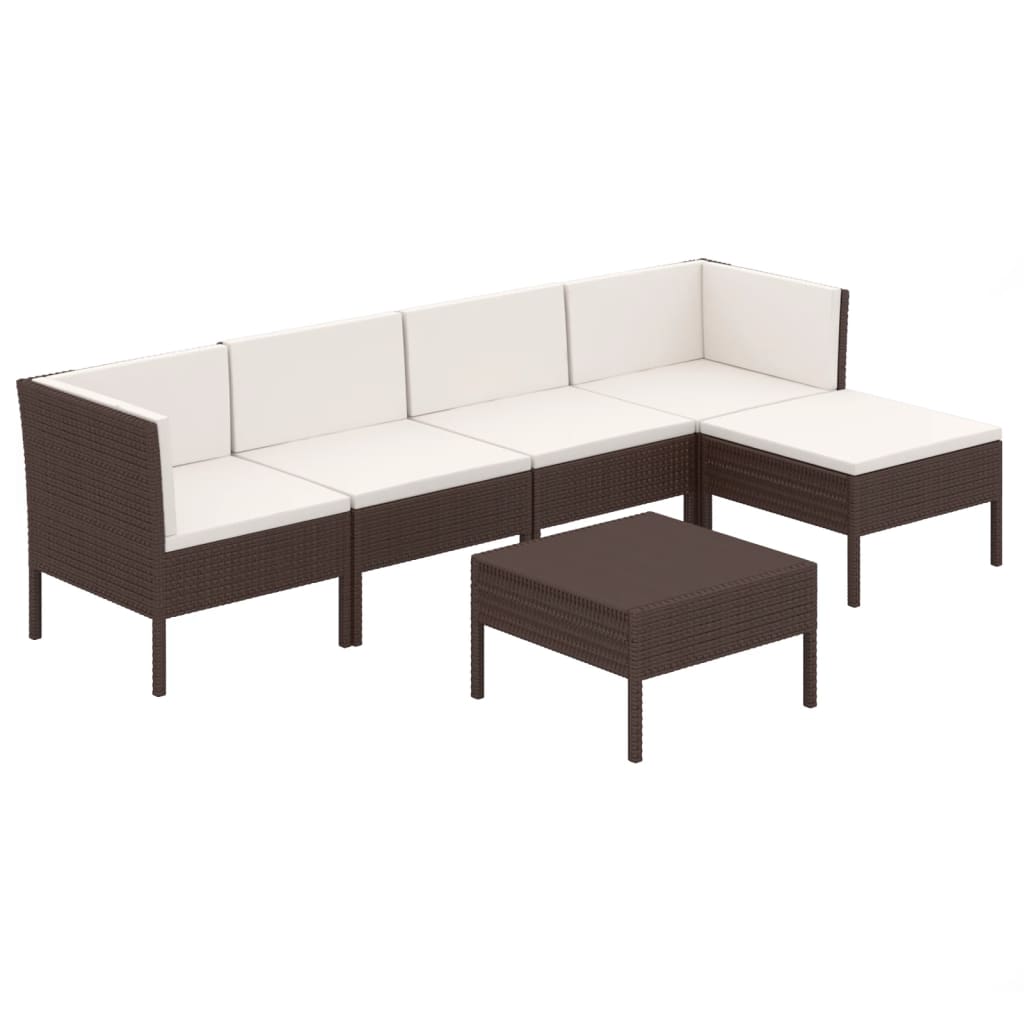 6-delige Loungeset met kussens poly rattan bruin is nu te koop bij PeponiXL, paradijselijk wonen!