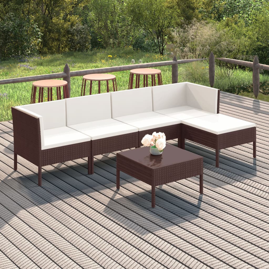 6-delige Loungeset met kussens poly rattan bruin is nu te koop bij PeponiXL, paradijselijk wonen!