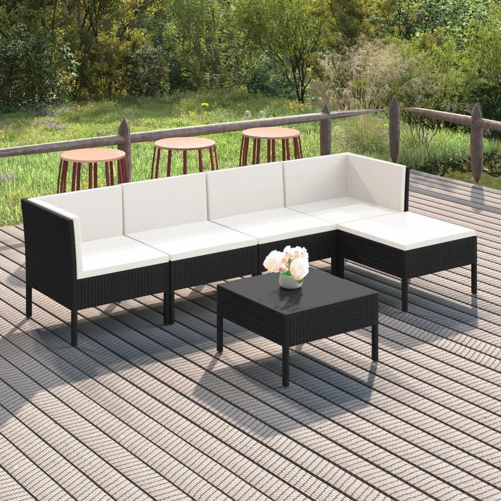 6-delige Loungeset met kussens poly rattan zwart is nu te koop bij PeponiXL, paradijselijk wonen!