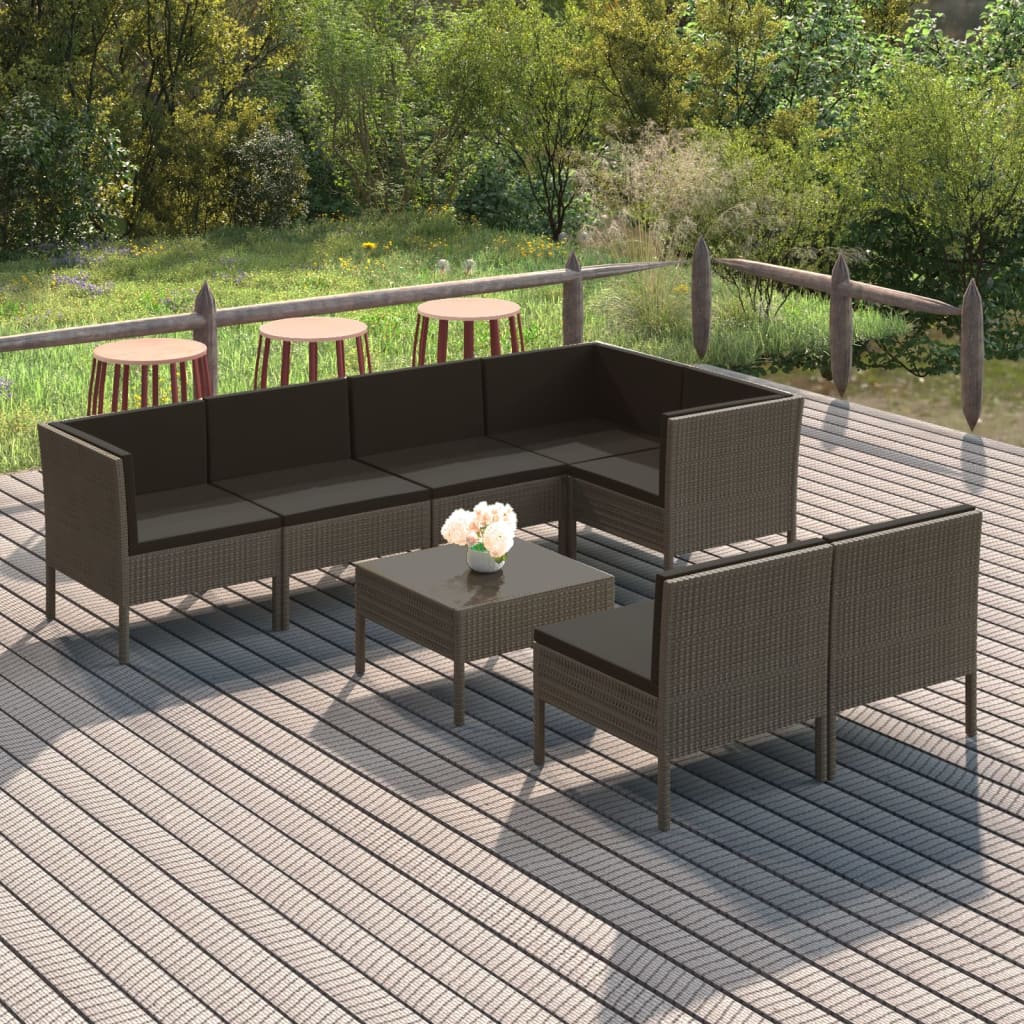8-delige Loungeset met kussens poly rattan grijs is nu te koop bij PeponiXL, paradijselijk wonen!