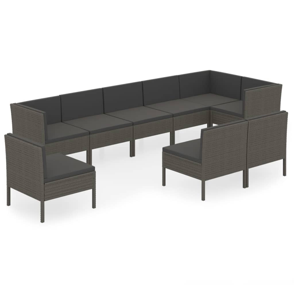 9-delige Loungeset met kussens poly rattan grijs is nu te koop bij PeponiXL, paradijselijk wonen!