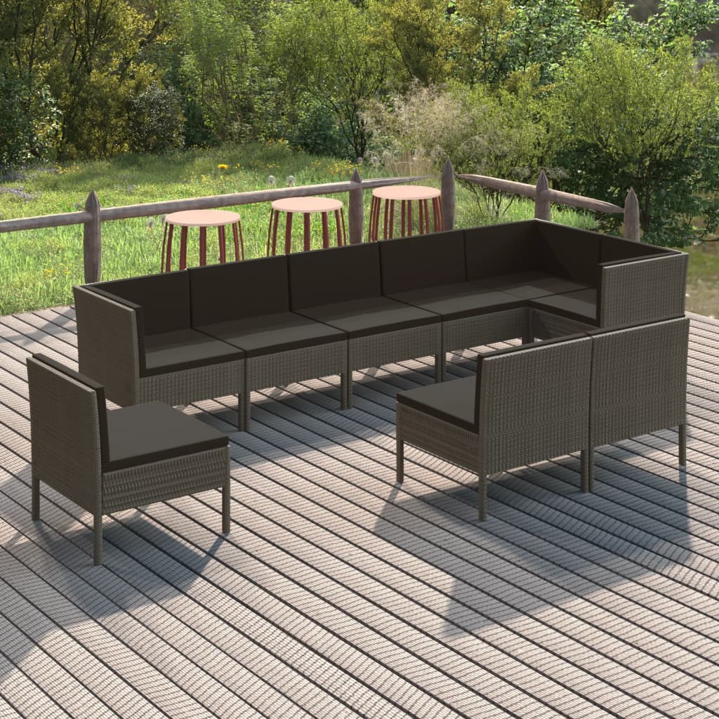 9-delige Loungeset met kussens poly rattan grijs is nu te koop bij PeponiXL, paradijselijk wonen!