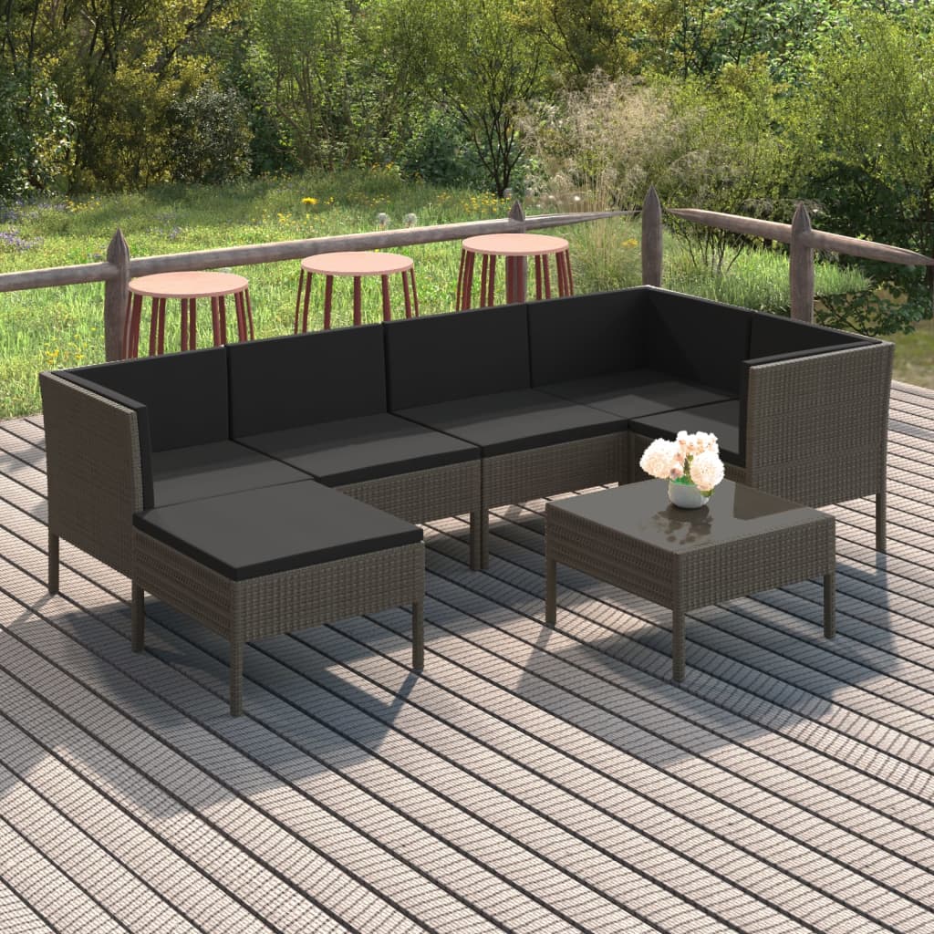 7-delige Loungeset met kussens poly rattan grijs is nu te koop bij PeponiXL, paradijselijk wonen!