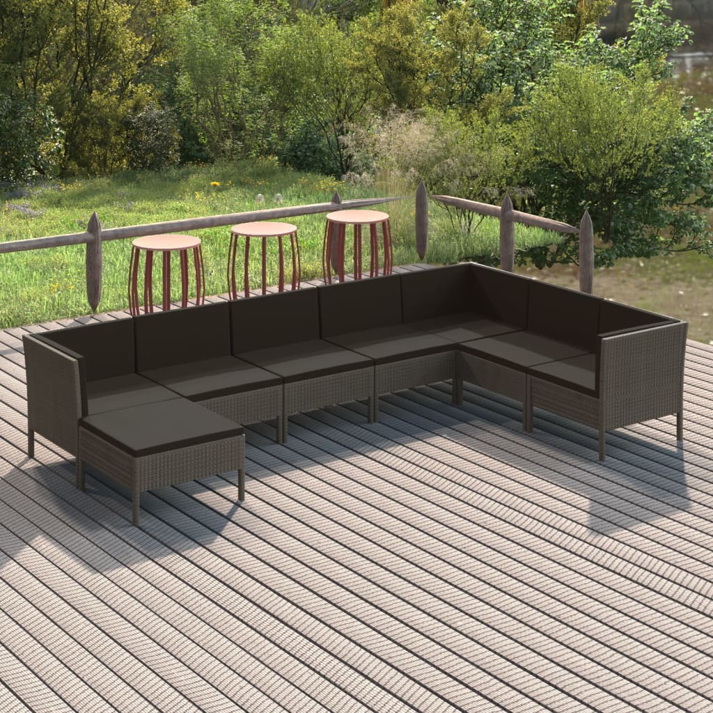 8-delige Loungeset met kussens poly rattan grijs is nu te koop bij PeponiXL, paradijselijk wonen!
