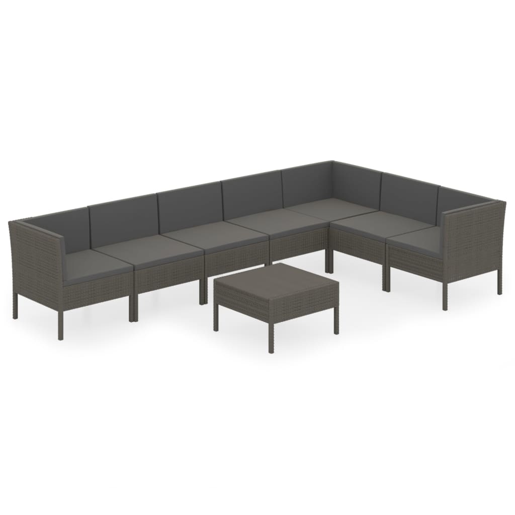 8-delige Loungeset met kussens poly rattan grijs is nu te koop bij PeponiXL, paradijselijk wonen!
