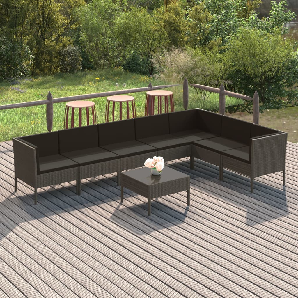 8-delige Loungeset met kussens poly rattan grijs is nu te koop bij PeponiXL, paradijselijk wonen!