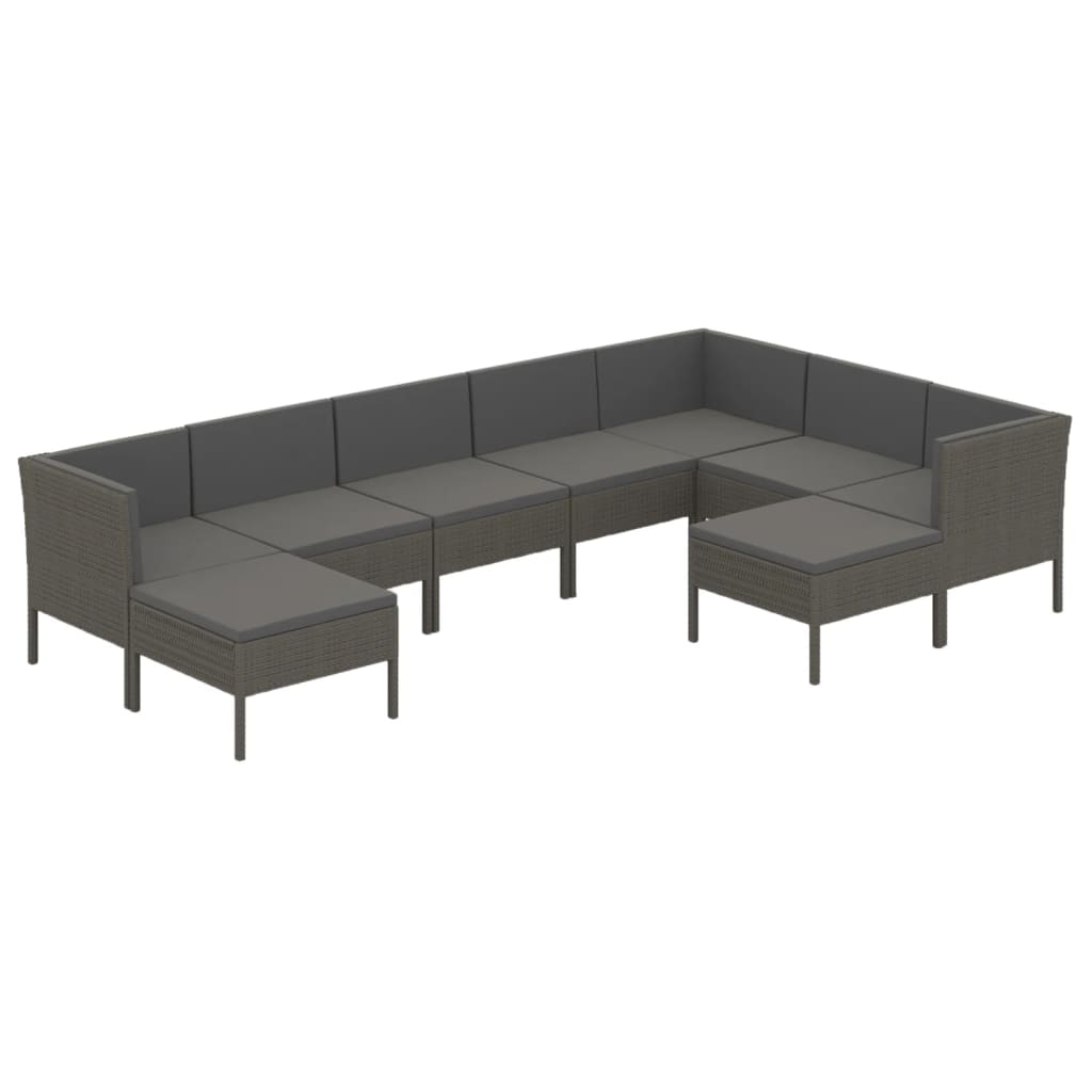 9-delige Loungeset met kussens poly rattan grijs is nu te koop bij PeponiXL, paradijselijk wonen!