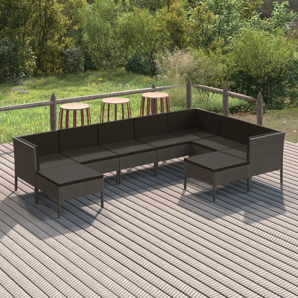 9-delige Loungeset met kussens poly rattan grijs is nu te koop bij PeponiXL, paradijselijk wonen!