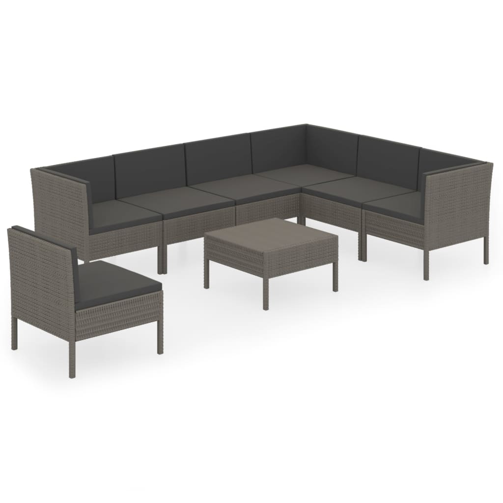 8-delige Loungeset met kussens poly rattan grijs is nu te koop bij PeponiXL, paradijselijk wonen!