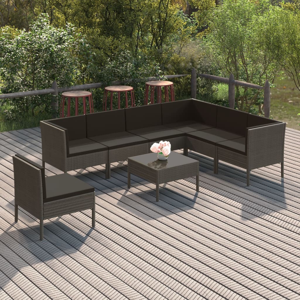 8-delige Loungeset met kussens poly rattan grijs is nu te koop bij PeponiXL, paradijselijk wonen!