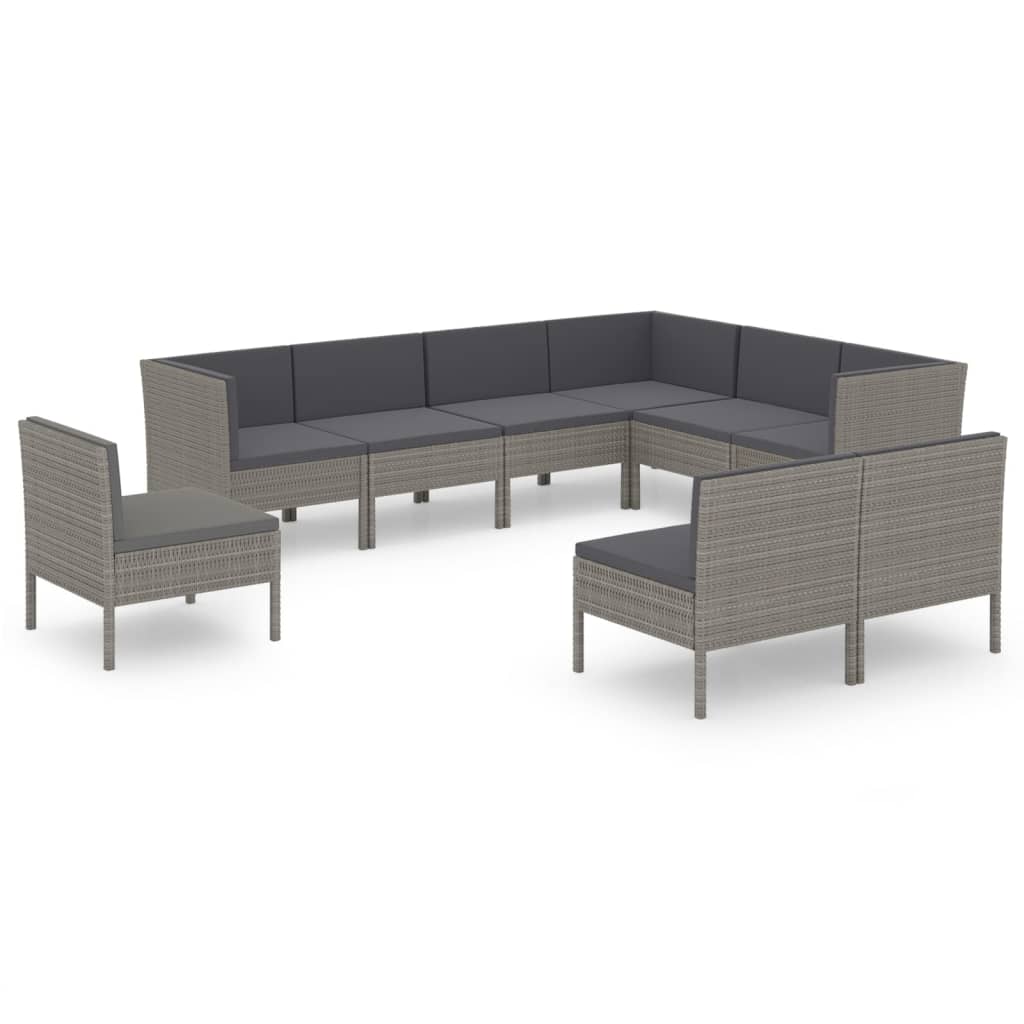 9-delige Loungeset met kussens poly rattan grijs is nu te koop bij PeponiXL, paradijselijk wonen!