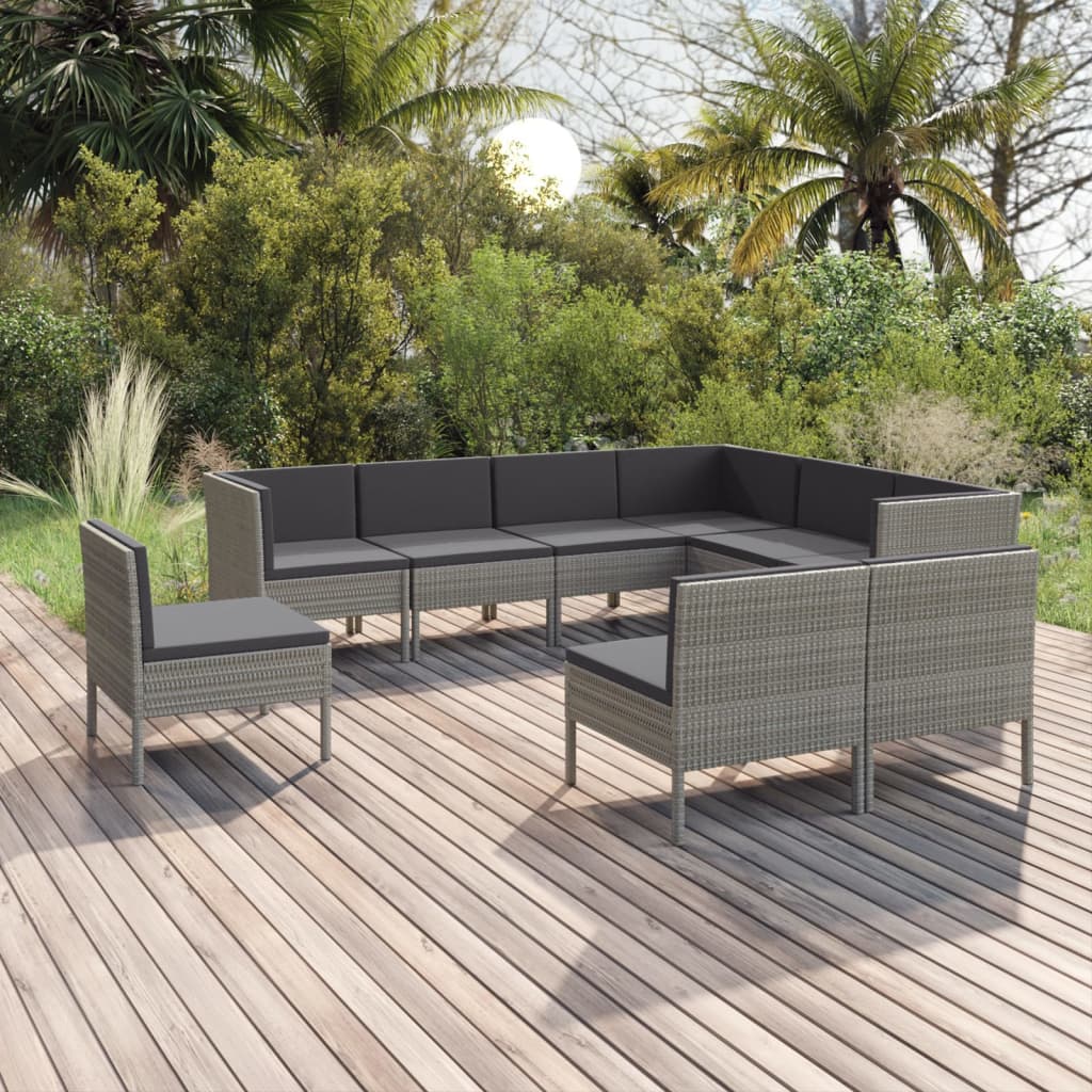 9-delige Loungeset met kussens poly rattan grijs is nu te koop bij PeponiXL, paradijselijk wonen!