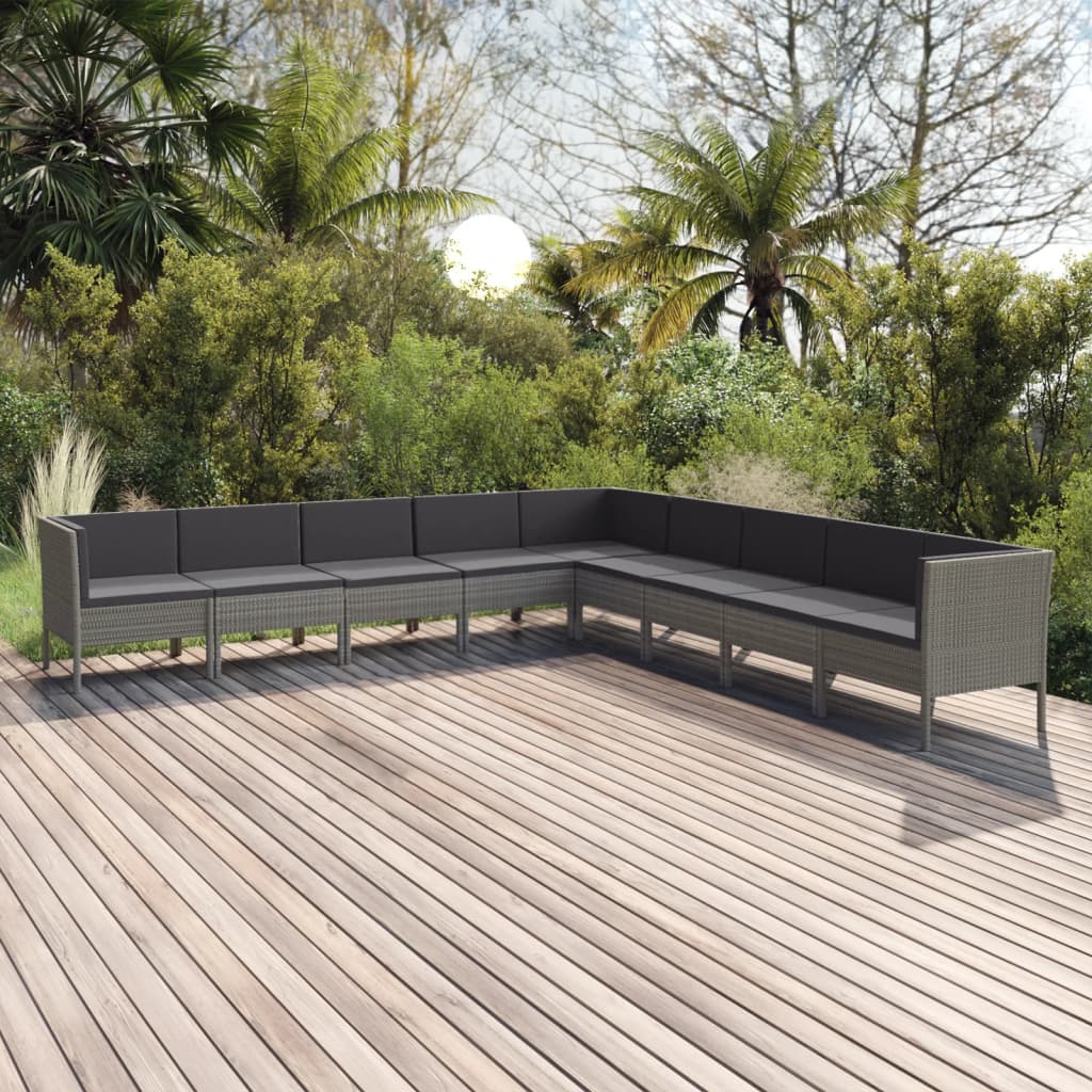 9-delige Loungeset met kussens poly rattan grijs is nu te koop bij PeponiXL, paradijselijk wonen!