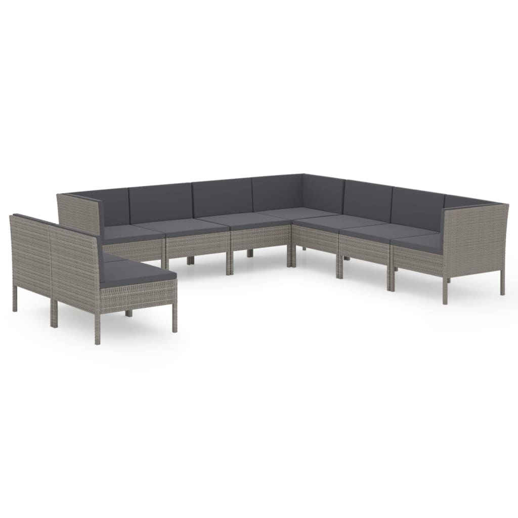 9-delige Loungeset met kussens poly rattan grijs is nu te koop bij PeponiXL, paradijselijk wonen!