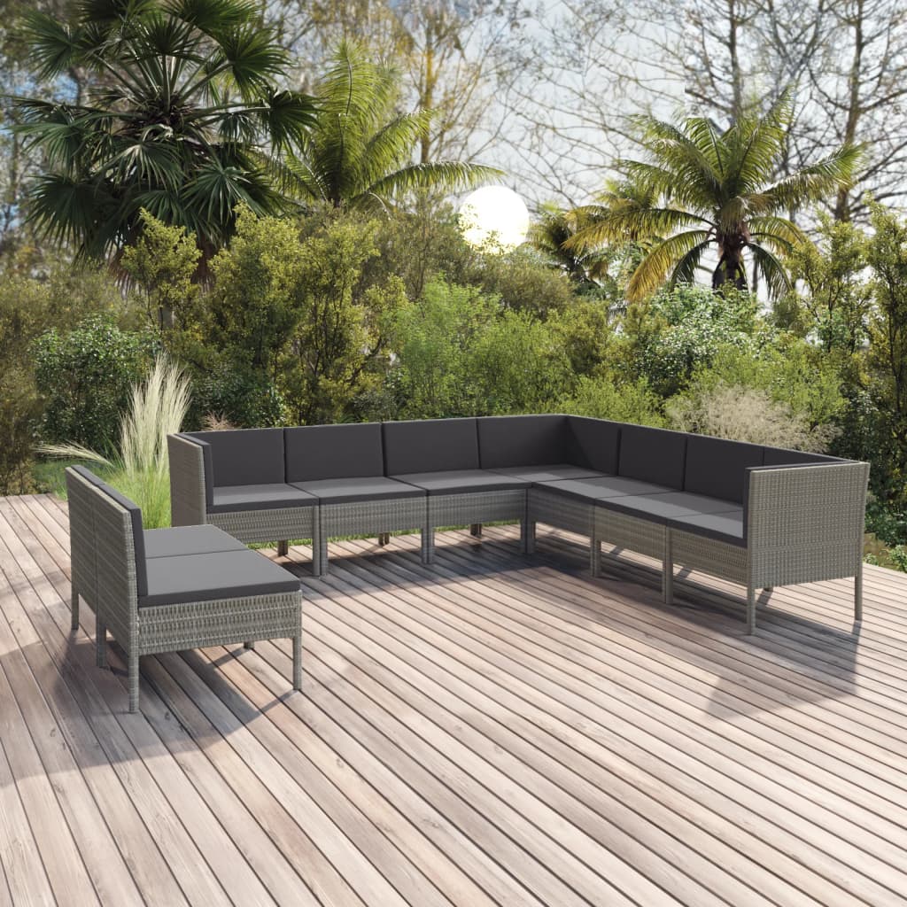9-delige Loungeset met kussens poly rattan grijs is nu te koop bij PeponiXL, paradijselijk wonen!