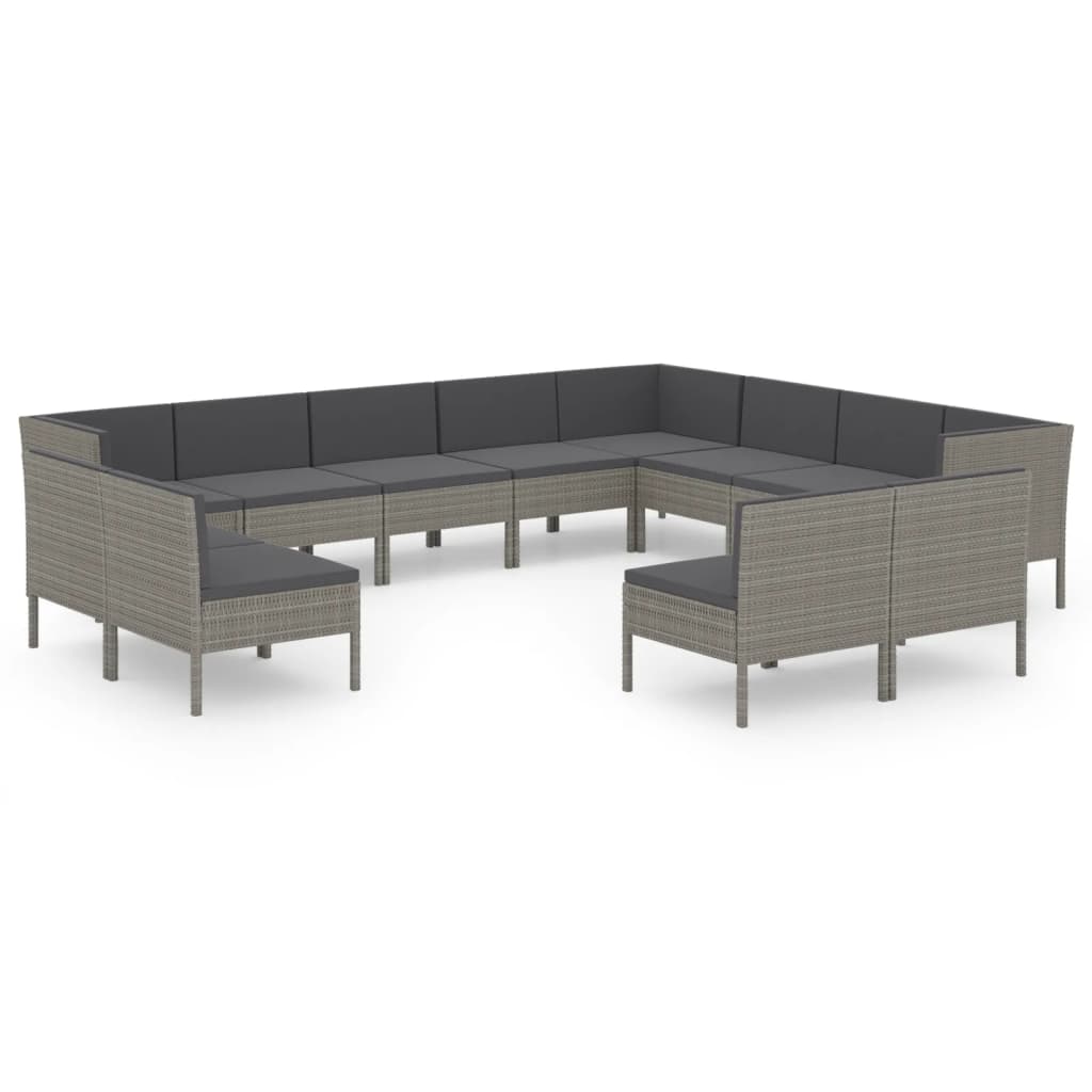 12-delige Loungeset met kussens poly rattan grijs is nu te koop bij PeponiXL, paradijselijk wonen!